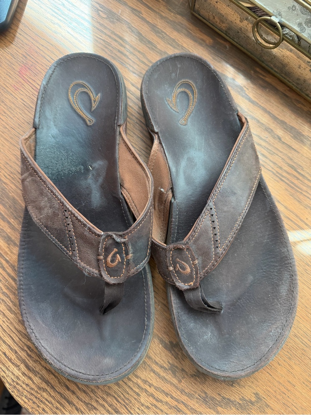 OluKai Dark Brown Leather Men’s Flip-Flop Sandals